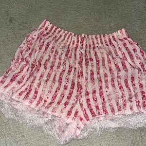 🆕 Victorias Secret Silky Floral Pink Lace Trim Sleep Shorts Sz L